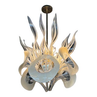 Vintage Mazzega Murano Italian Glass Calla Lily & Leaves 8 Light Chandelier For Sale