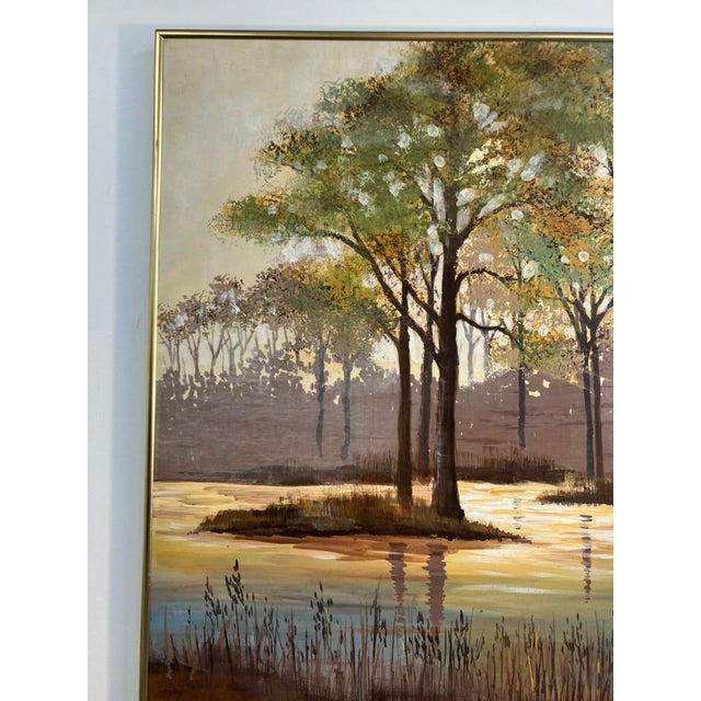Large Vintage Landscape Painting by Andon – Trees Reflected in Water For Sale In Orlando - Image 6 of 6