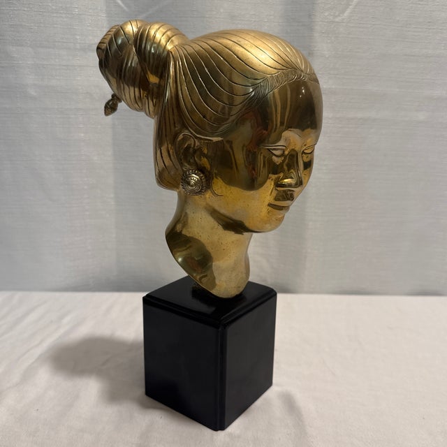 Mid-Century Polished Bronze Bust "Head of a Young Woman" - Nguyen Thanh Le Design (Siam Bronze Edition) For Sale - Image 10 of 11