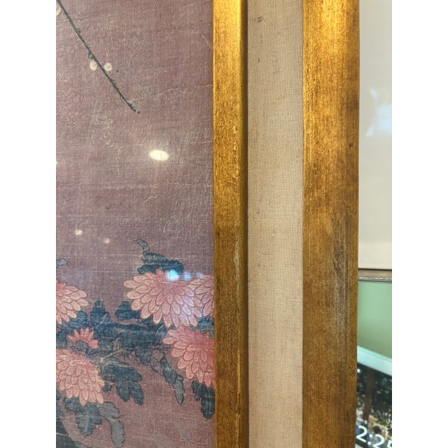 Wood Vintage Pheasants & Flowers Framed Gold Gilt Frame Chinoiserie Wall Art For Sale - Image 7 of 16