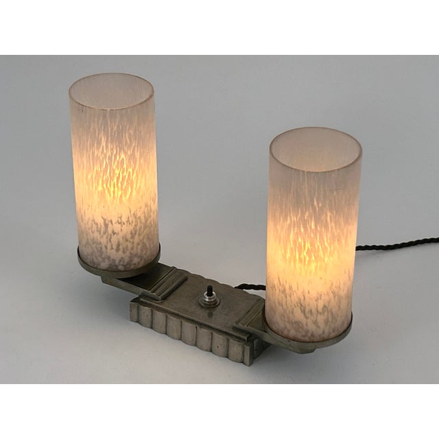 Gold Art Deco Brass and Glass Table Lamp, France, 1920s For Sale - Image 8 of 18