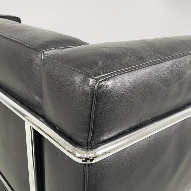 Black Italian Modern LC2 Sofa in Black Leather by Le Corbusier, Jeanneret and Perriand for Cassina, 1980s For Sale - Image 8 of 18