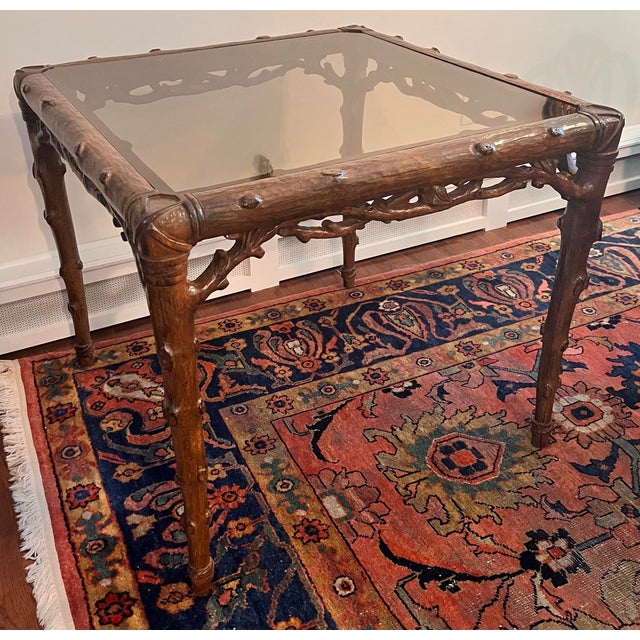 An exceptional vintage faux bois game table by McGuire Furniture. Custom-commissioned during the late 20th century and...