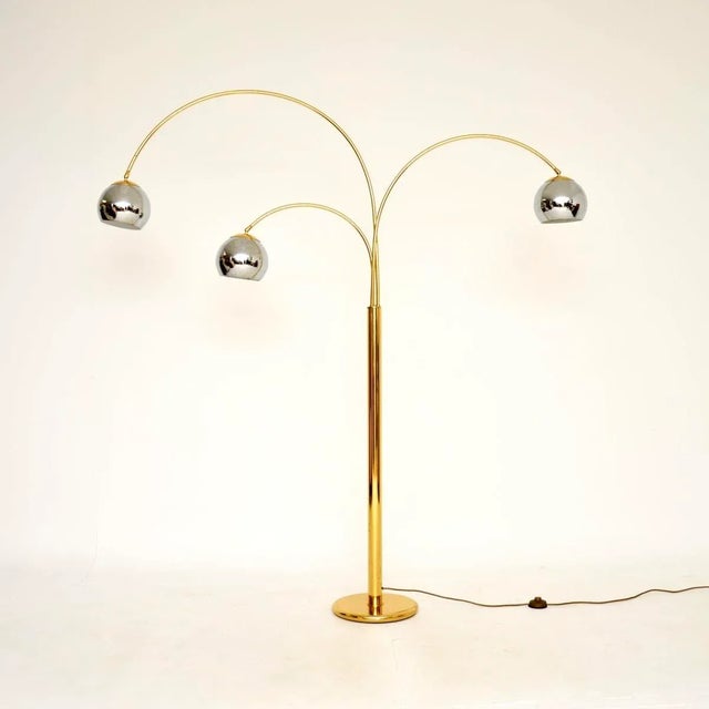1970s Vintage Italian Brass and Chrome Arc Floor Lamp, 1970s For Sale - Image 5 of 9