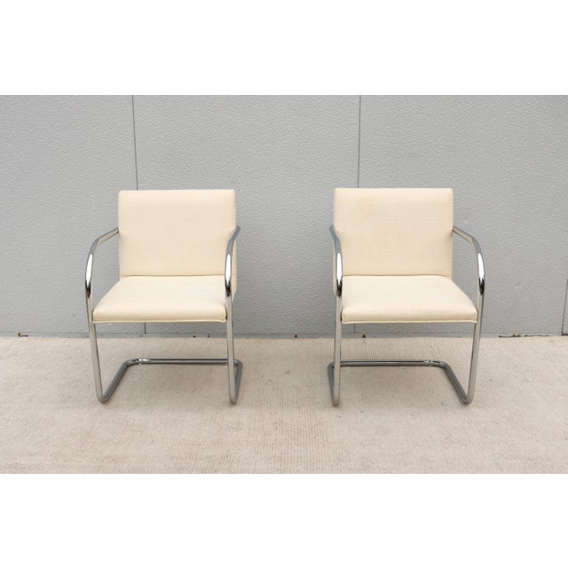 Ludwig Mies Van Der Rohe Brno Tubular Chairs in Cream Fabric by Gordon - A Pair For Sale In New York - Image 6 of 18