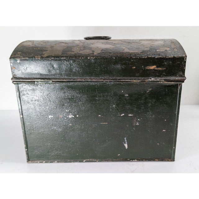 19th Century Folk Art Americana Primitive Toleware Document Box With Church and Figures For Sale - Image 9 of 16