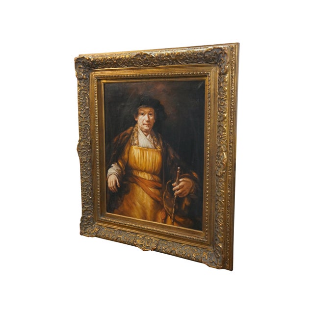 Realism Vintage Rembrandt Self Portrait Age 52 Oil Painting on Canvas 34" For Sale - Image 3 of 10