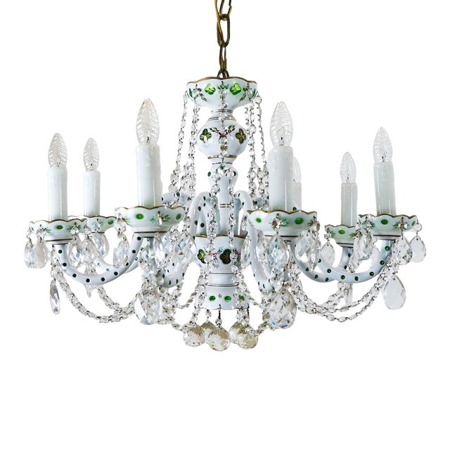1960s Italian Vintage Porcelain Basket Chandelier For Sale