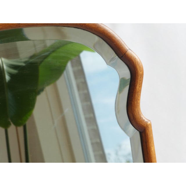 Tall Antique Oak Wooden Scalloped Mirror with Beveled Glass For Sale - Image 6 of 9