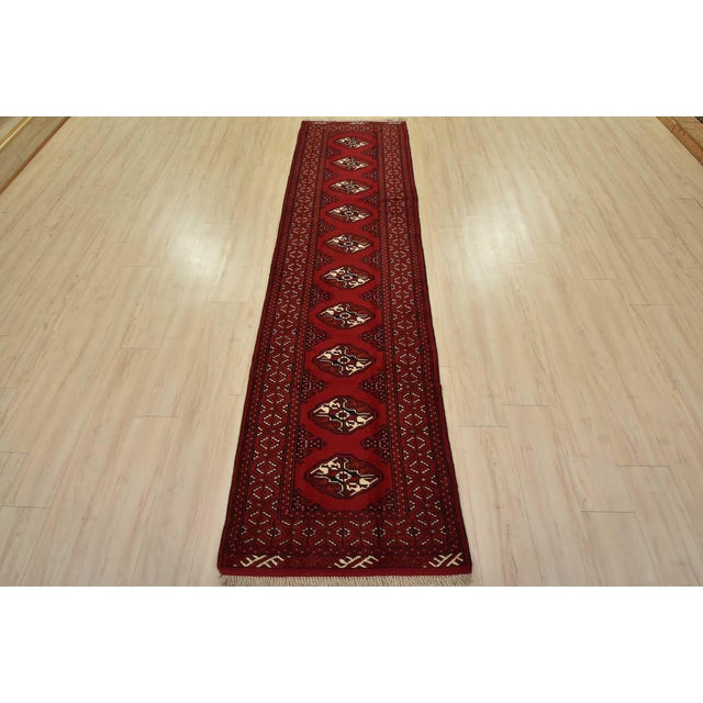 Tribal Turkmen Runner 2’7” X 9’8” Red Wool Vintage Tribal Hand-Knotted Oriental Rug For Sale - Image 3 of 12