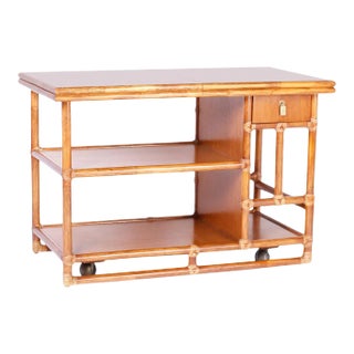 Midcentury McGuire Faux Bamboo Bar Cart For Sale