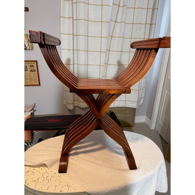 Italian Renaissance Savonarola Dante Master Chair Hand Carved Vintage Folding For Sale - Image 12 of 13