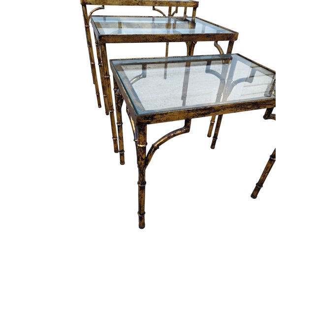 Vintage Faux Bamboo Italian Regency Nesting End Table Gold Gilt Maison Style For Sale - Image 4 of 15