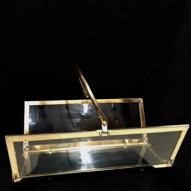 Vintage Brass & Glass Magazine Rack Holder For Sale - Image 10 of 11