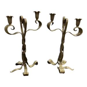 1990s Chapman Bronze Art Nouveau Candlesticks- a Pair