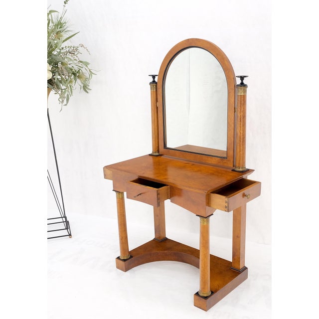 Burl Wood Biedermeier Dressing Table Mirror Matching Chair Cane Seat Mint! For Sale - Image 6 of 18