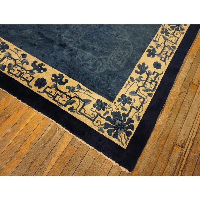 Textile Spectacular Royal Blue Open Field in Allover-Floral Antique Chinese Peking Rug For Sale - Image 7 of 12