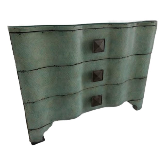 Mid-Century Modern Hooker Furniture Melange Turquoise Crackle Chest of Drawers For Sale