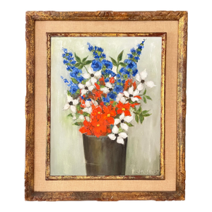 Mid Century Oil Painting of Flowers in a Vase by Sam Lee