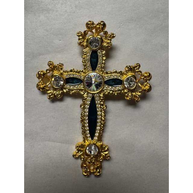 Fabergé Jeweled Cross Pendant/Brooch With Original Velvet Presentation Box For Sale - Image 4 of 6
