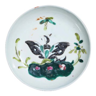 1900s Antique Chinese Export Butterfly Porcelain Saucer For Sale