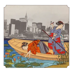 Gathering Lotus Flowers (After Harunobu), Michael Knigin, Screenprint