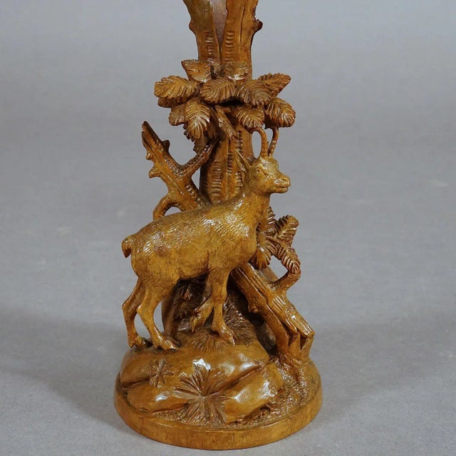 Late 19th Century Finely Carved Wood Chamois With Glass Vase, Brienz Ca. 1900 For Sale - Image 5 of 7