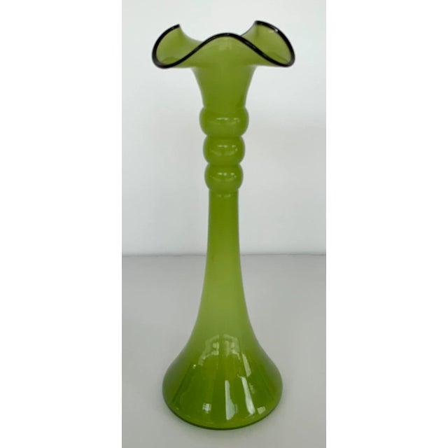 1920s Antique Czech Tango Tall Green Art Glass Vase For Sale - Image 5 of 5