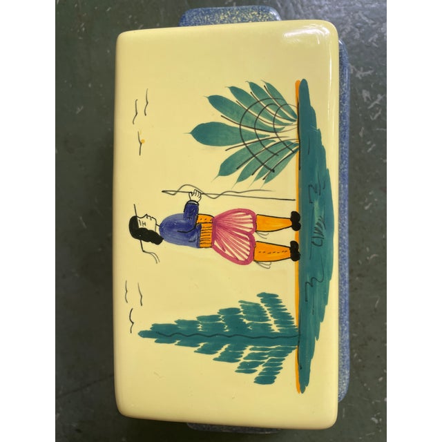This rare covered butter dish keeps and serves your beurre in classic Quimper style. Traditional French Breton faience...