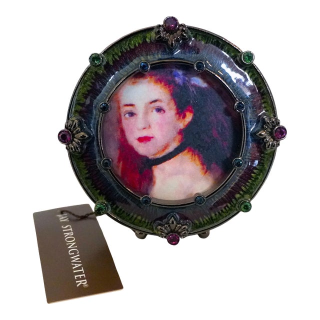 Small Enamel & Crystal Jay Strongwater Round Frame For Sale