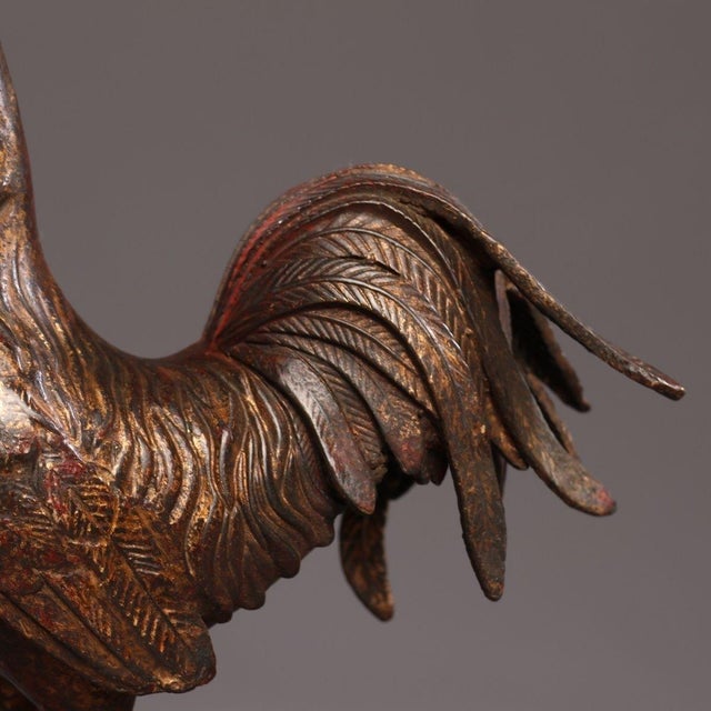 Late 20th Century Gilt Bronze Figure of a Rooster on a Lucky Bag Base For Sale - Image 9 of 9