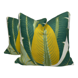 Schumacher "Tropical Isle" in Green on Ivory 22" Pillows-a Pair