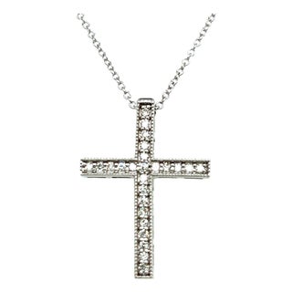 Natural Diamond Cross Pendant with Chain 17" 14k W Gold 0.25 CT Certified For Sale