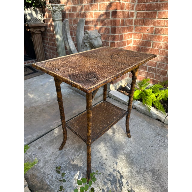 Brown 19th C Scorched Tortoise Bamboo Entry Console Table For Sale - Image 8 of 12