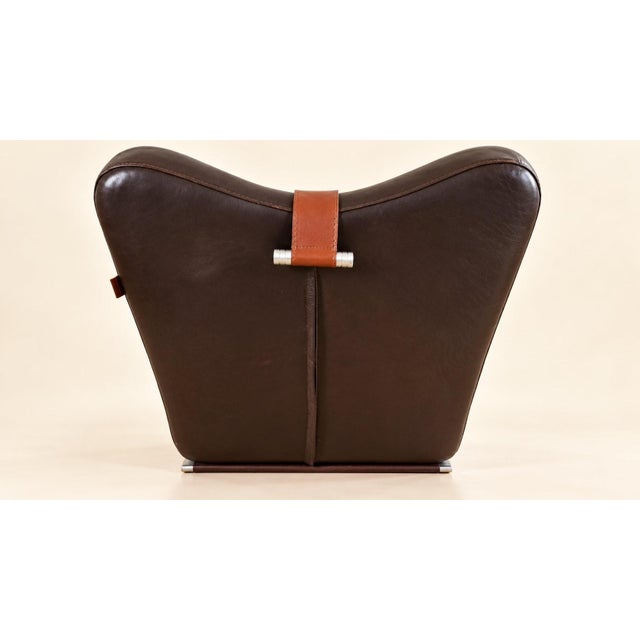 S-Shaped Chaise Longue in Chocolate Leather with Button Tufting, 1970s For Sale - Image 6 of 9