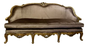 1920's French Carved Gold Gilt Taupe Velvet Sofa
