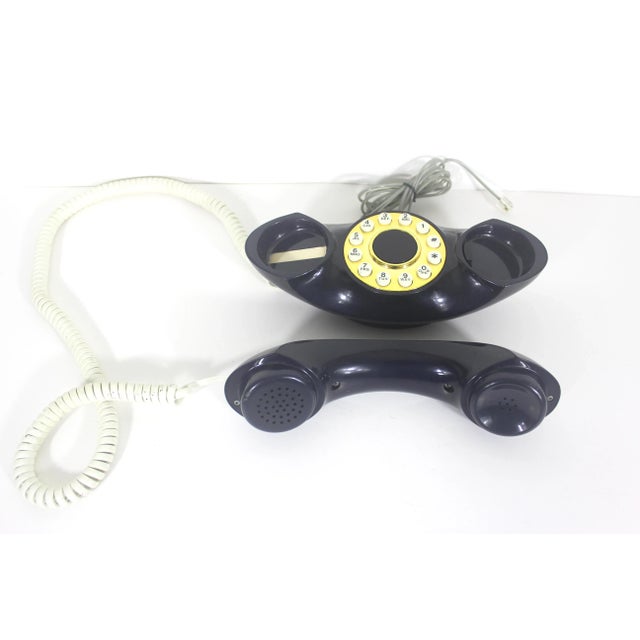 1980s Vintage Navy Blue and Gold White Genie Phone Push Button Telephone Eighties For Sale - Image 5 of 9
