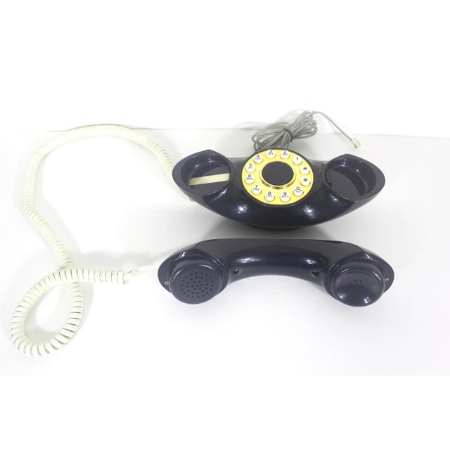 1980s Vintage Navy Blue and Gold White Genie Phone Push Button Telephone Eighties Retro For Sale - Image 5 of 9