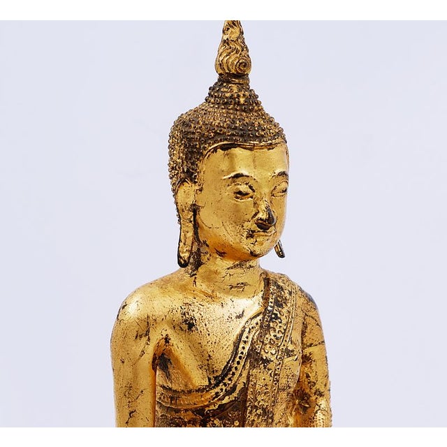Late 19th Century Thai Gilt Bronze Seated Earth Touching Buddha Figure For Sale - Image 14 of 16