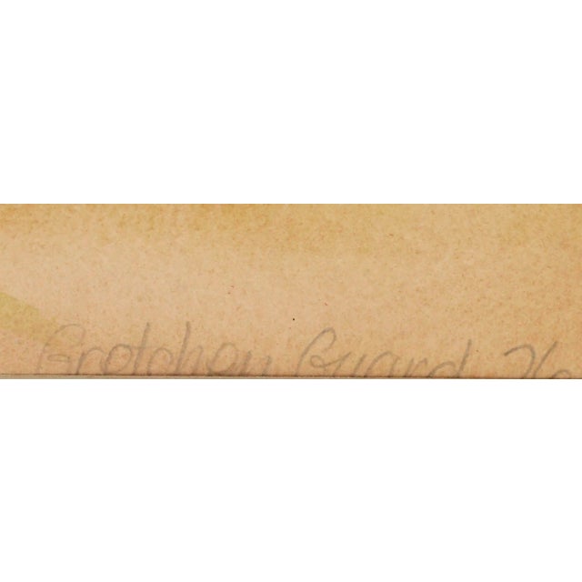 Green 1970s "Stone Barn on the Hilltop" Landscape Watercolor Painting by Gretchen Guard, Framed For Sale - Image 8 of 9