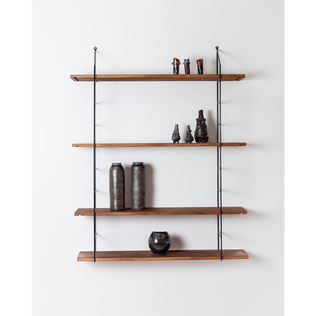 Mid-Century Modern Black Shelving System with For Walnut Shelves For Sale - Image 3 of 3