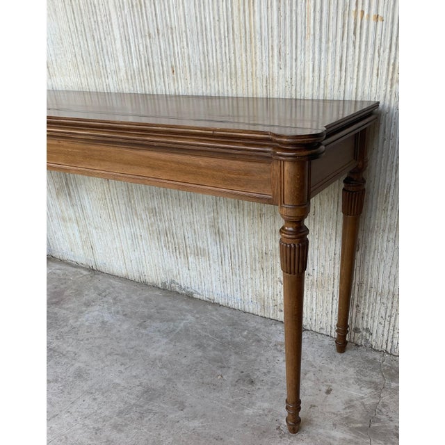 Brown Early 20th Century Louis XVI Style Oak Convertible Console, Dining Table with Brass Trim For Sale - Image 8 of 18