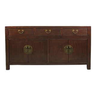 Vintage Brown 66" Long Asian Sideboard Cabinet For Sale