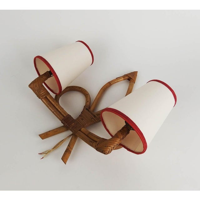 1960s Vintage Rattan Wall Lights, 1950s, Set of 2 For Sale - Image 5 of 11