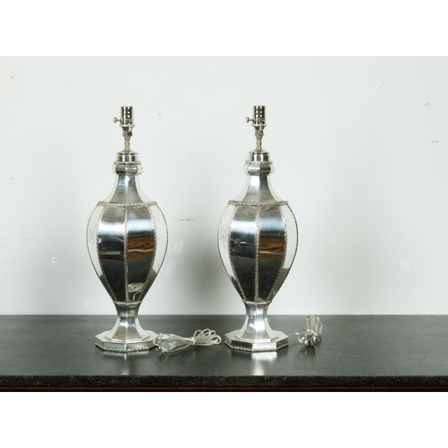 Metal 1940s Silver Plated Table Lamps with Bious-et-Augax Armorial Crest - a Pair For Sale - Image 7 of 7