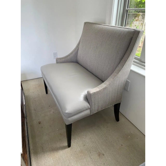 Contemporary Grey/Ivory Leather Herringbone Wool Upholstery Lounge Chair Chairish
