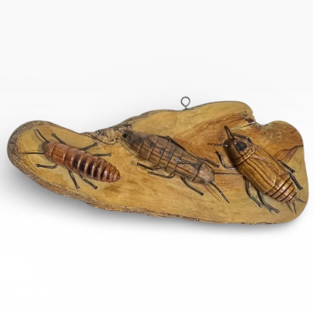 Wood Set of 2 Vintage French Provincial Hand Carved Wood Folk Art Bugs Insects For Sale - Image 7 of 18