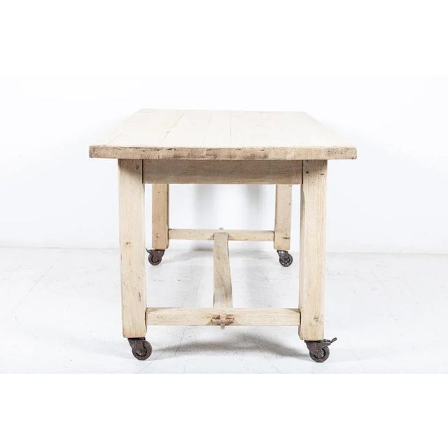 French Bleached Oak Table on Castors For Sale - Image 6 of 11