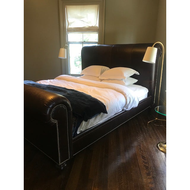 Ralph Lauren Eastern King Leather Sleigh Bed W Nailhead Chairish