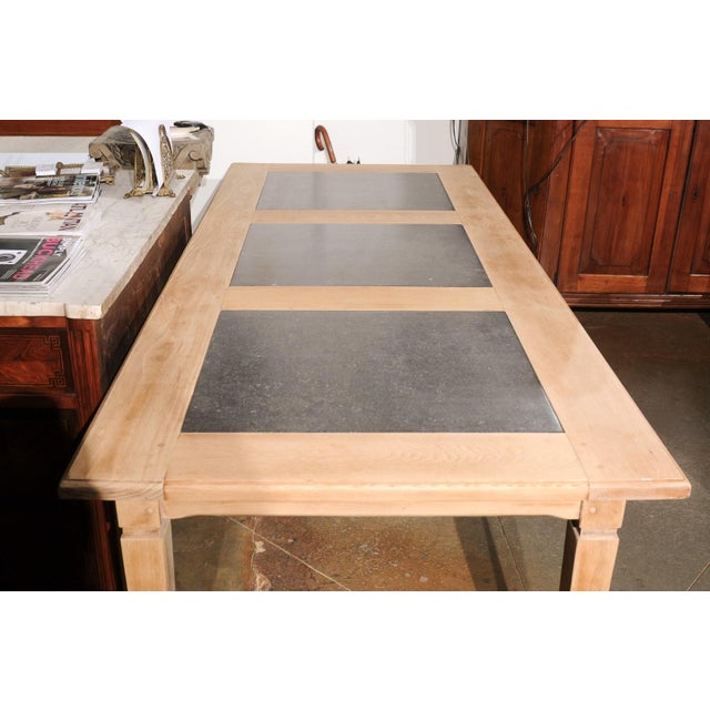 Mid 20th Century Southern French Mid Century Natural Oak Dining Table with Fossil Black Marble Top For Sale - Image 10 of 12